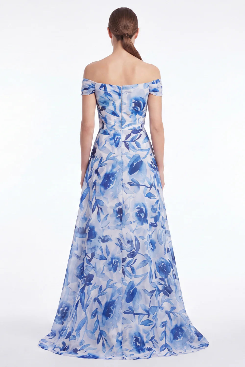 Blue Flower Off the Shoulder A Line Mother of the Bride Dress