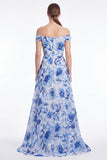 Blue Flower Off the Shoulder A Line Mother of the Bride Dress