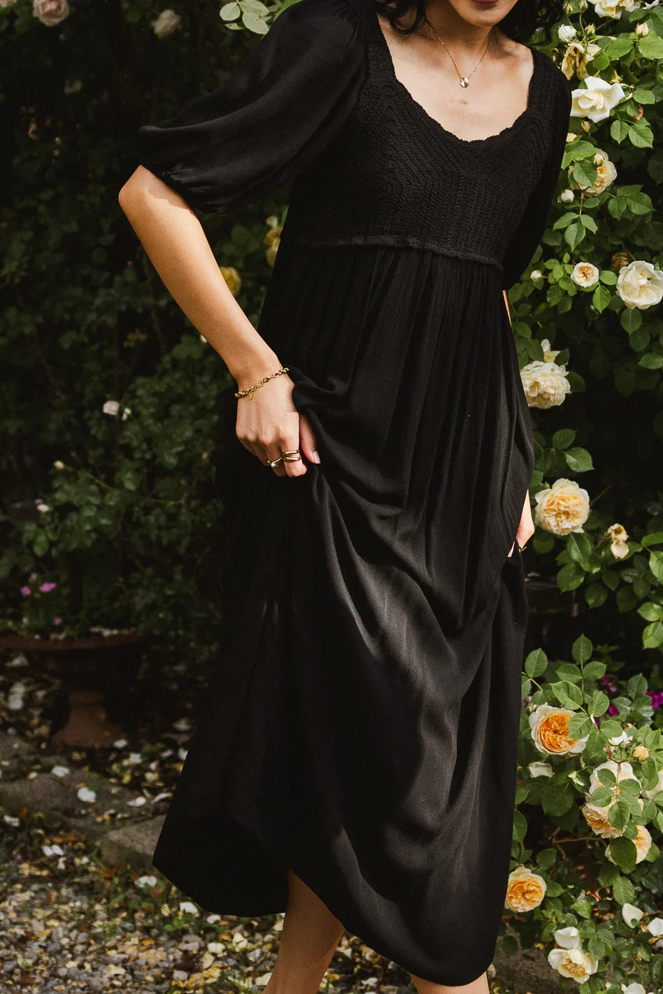 Nina Crocheted Midi Dress in Black FINAL SALE