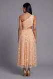 One Shoulder Floral Cut Out Light Orange Wedding Guest Dress