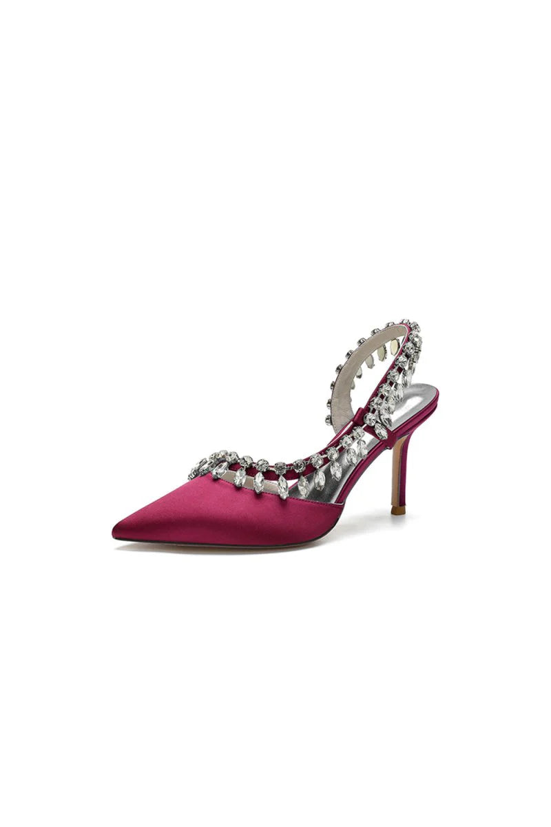 Pointed Toe Heels With Crystal Slingback Strap