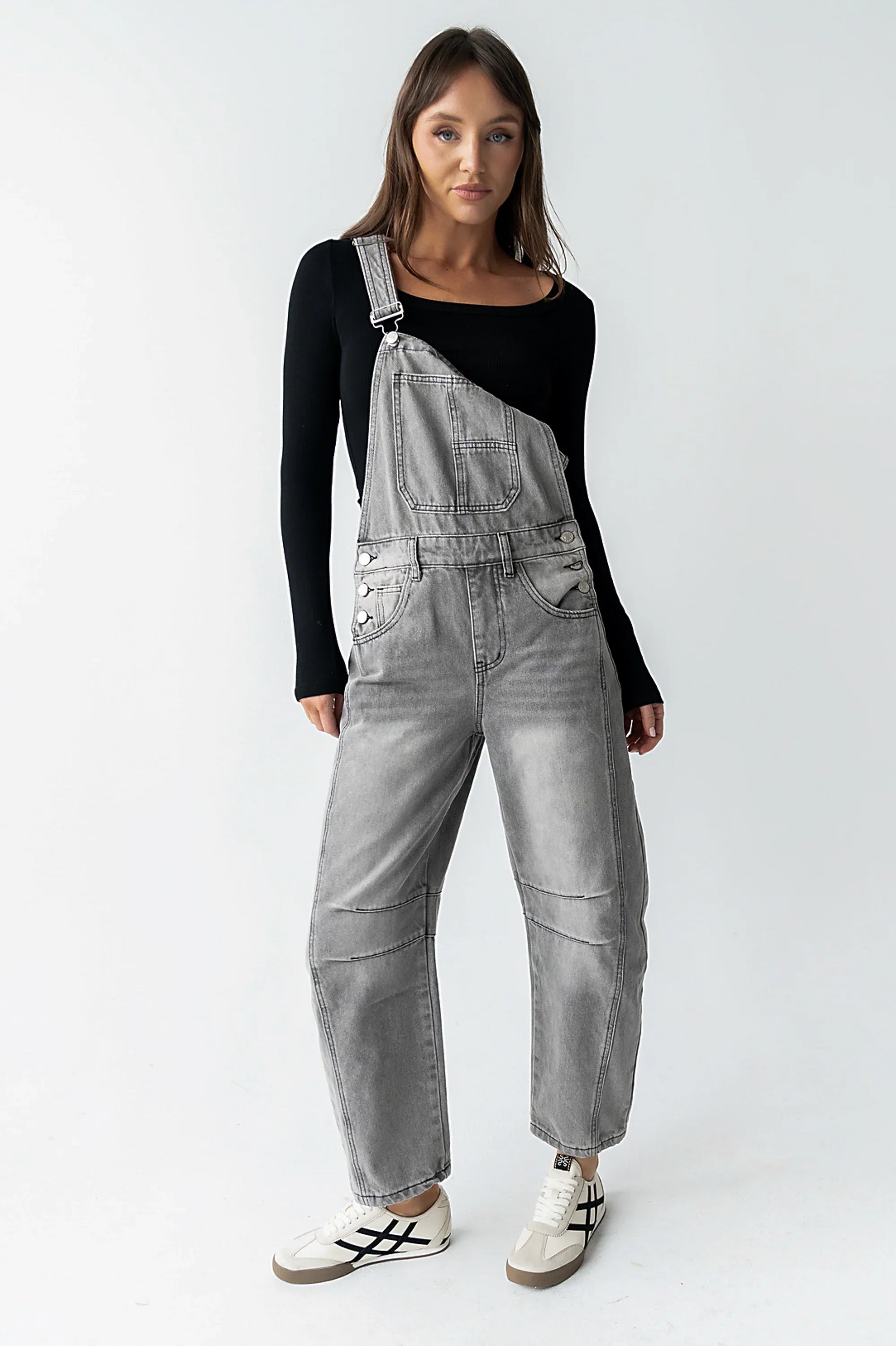 Tansy Denim Overalls in Grey