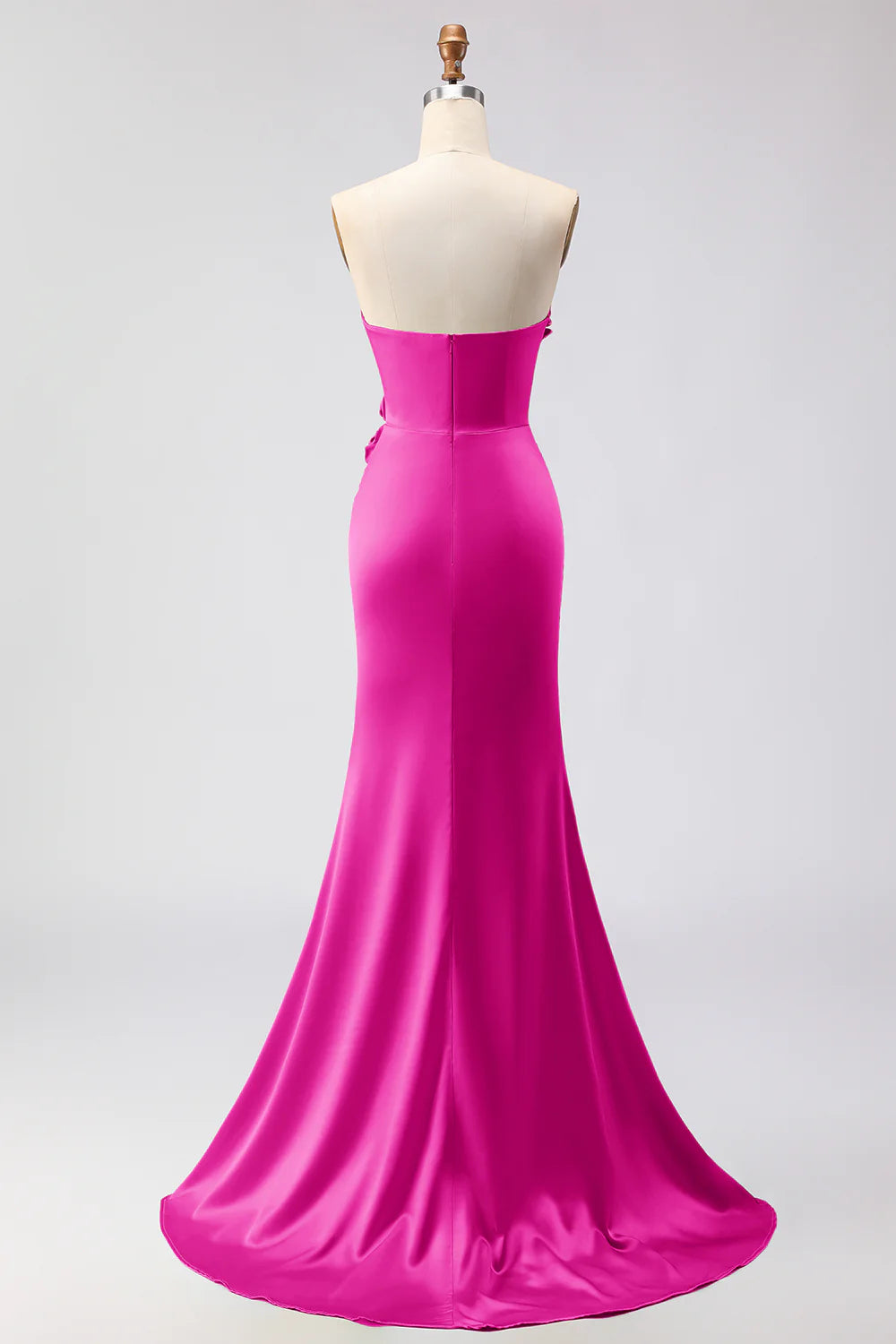 Green Strapless Mermaid 3D Flower Satin Long Prom Dress with Slit