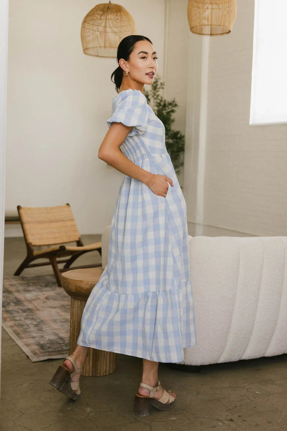 Jenna Gingham Maxi Dress in Blue FINAL SALE