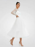 Elegant A Line Long Sleeve Tea Length Wedding Dresses