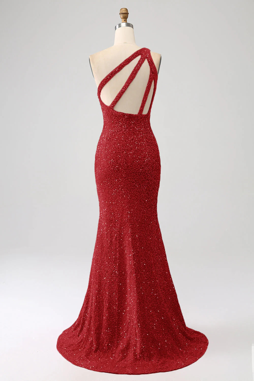 Fuchsia Mermaid One Shoulder Sparkly Sequins Prom Dress with Slit