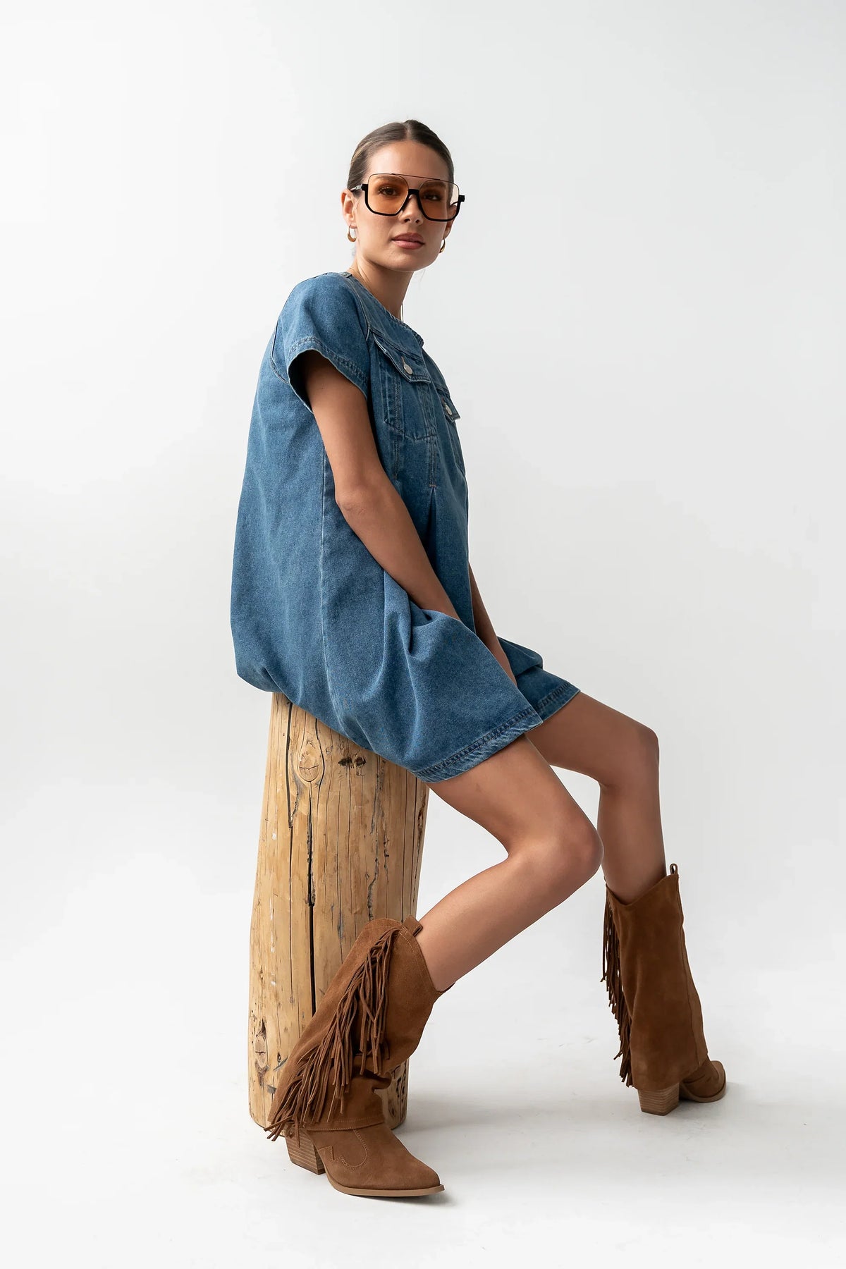 Zalara Denim Baby Doll Dress
