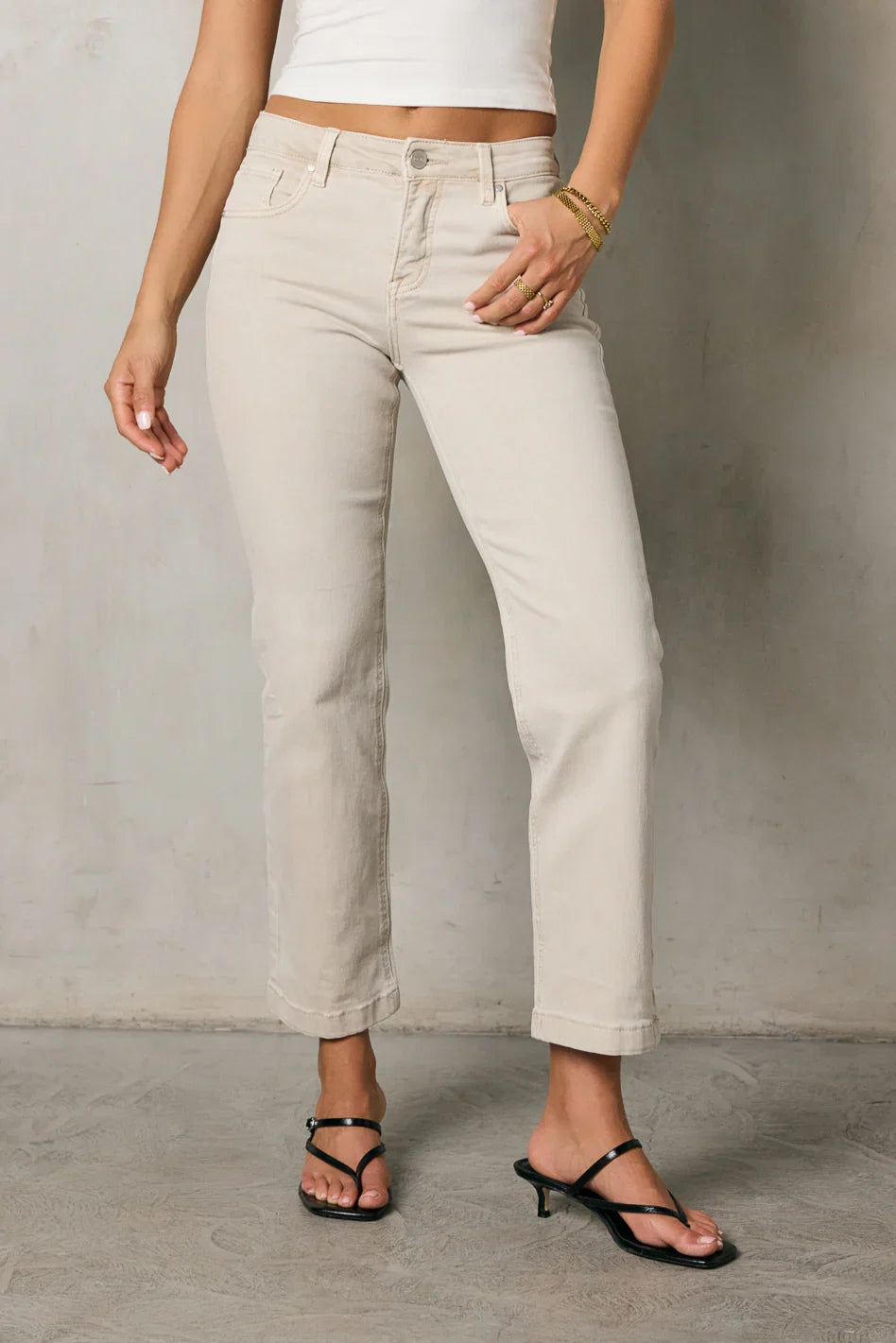Nyla Straight Leg Jeans in Beige FINAL SALE