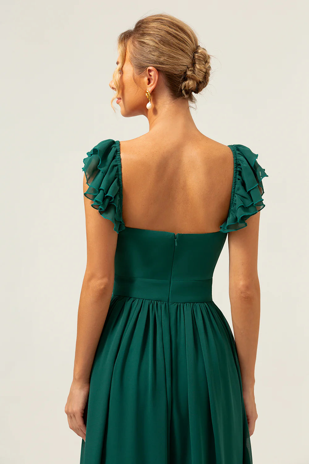 Dark Green A Line Off The Shoulder Chiffon Ruched Long Bridesmaid Dress