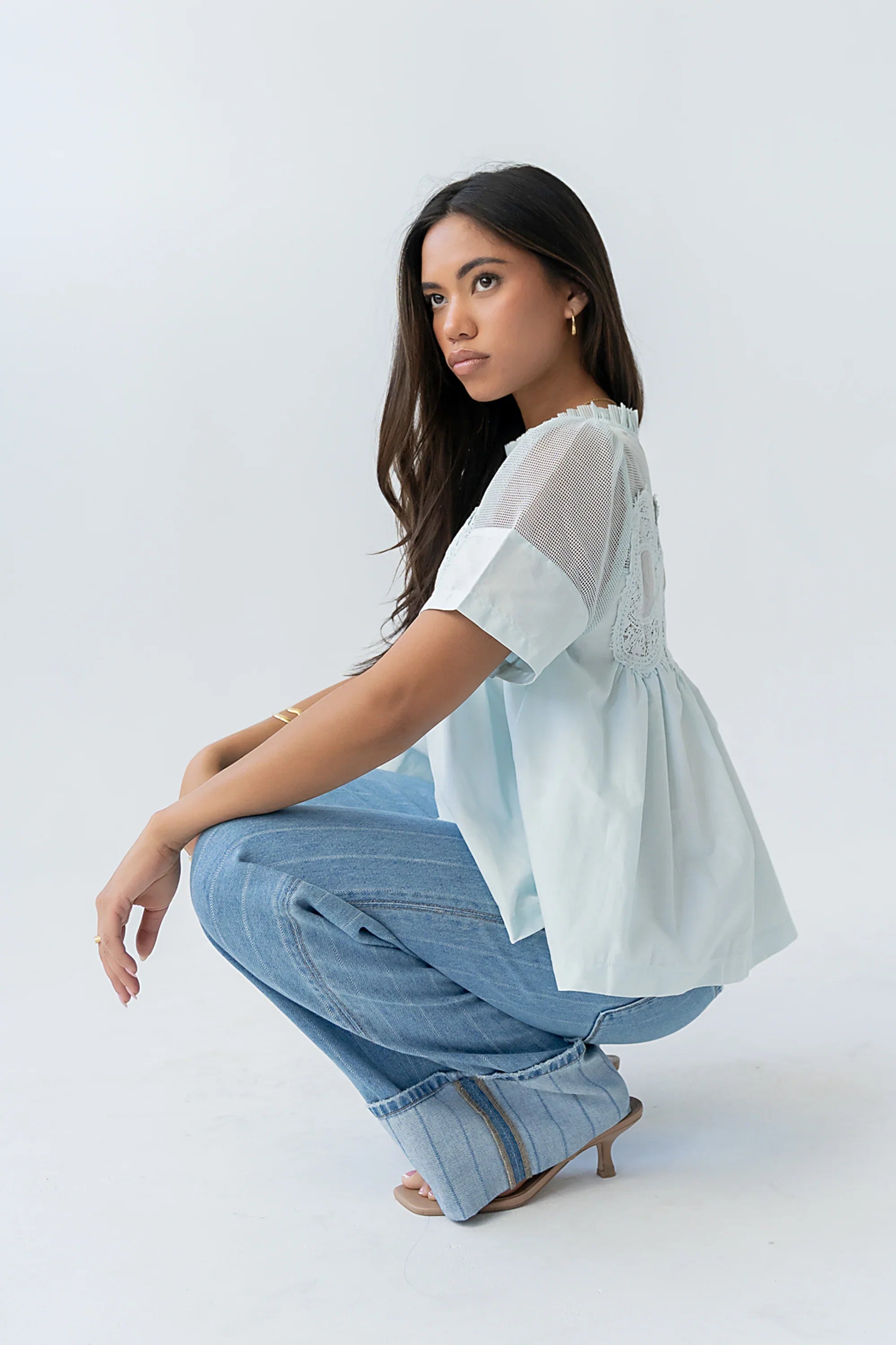 Estelle Mesh Top in Light Blue