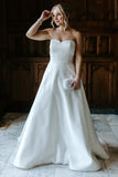 A Line Sweetheart White Satin Wedding Dresses