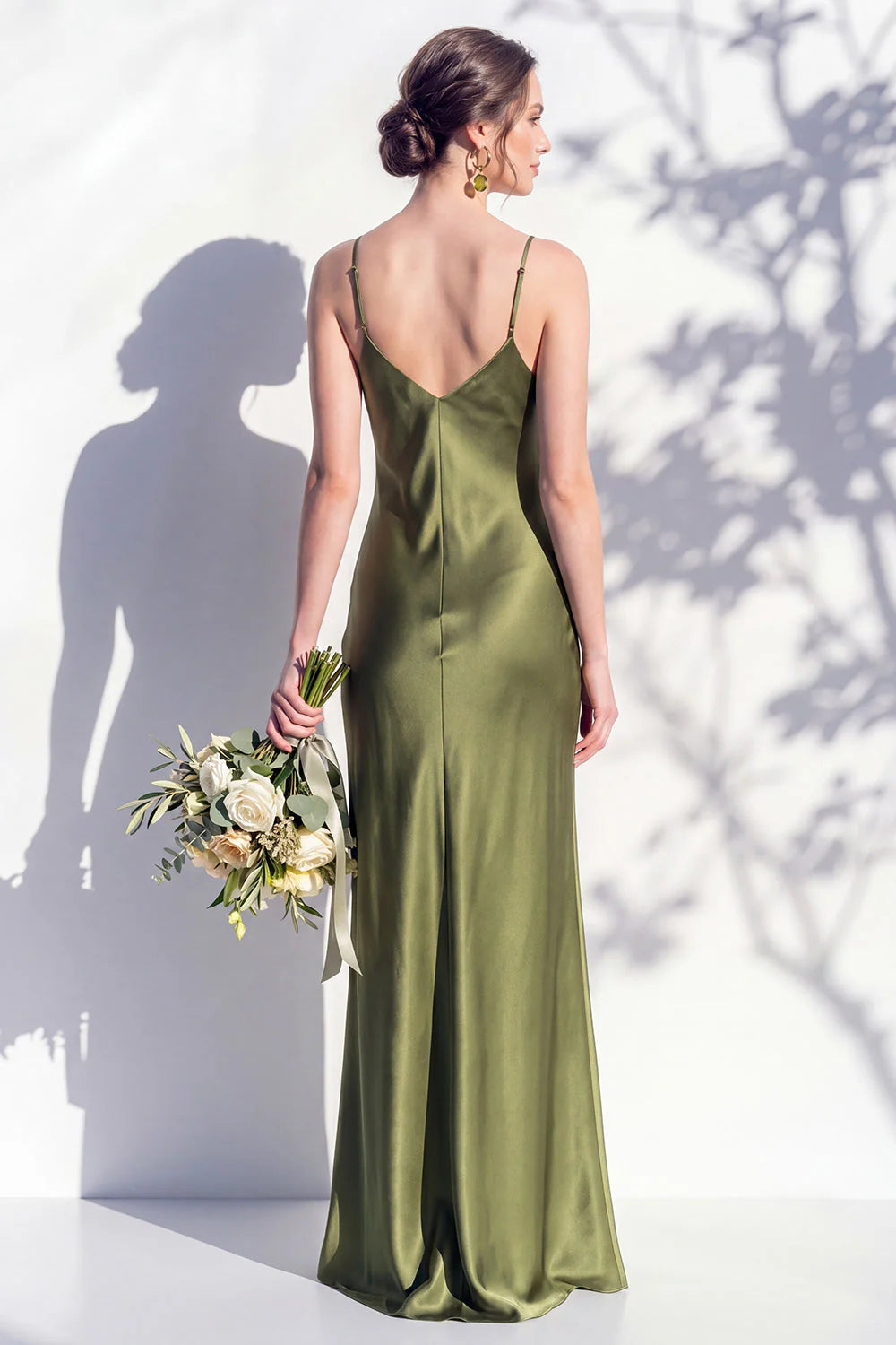 Satin Spaghetti Straps Sheath Sage Bridesmaid Dress