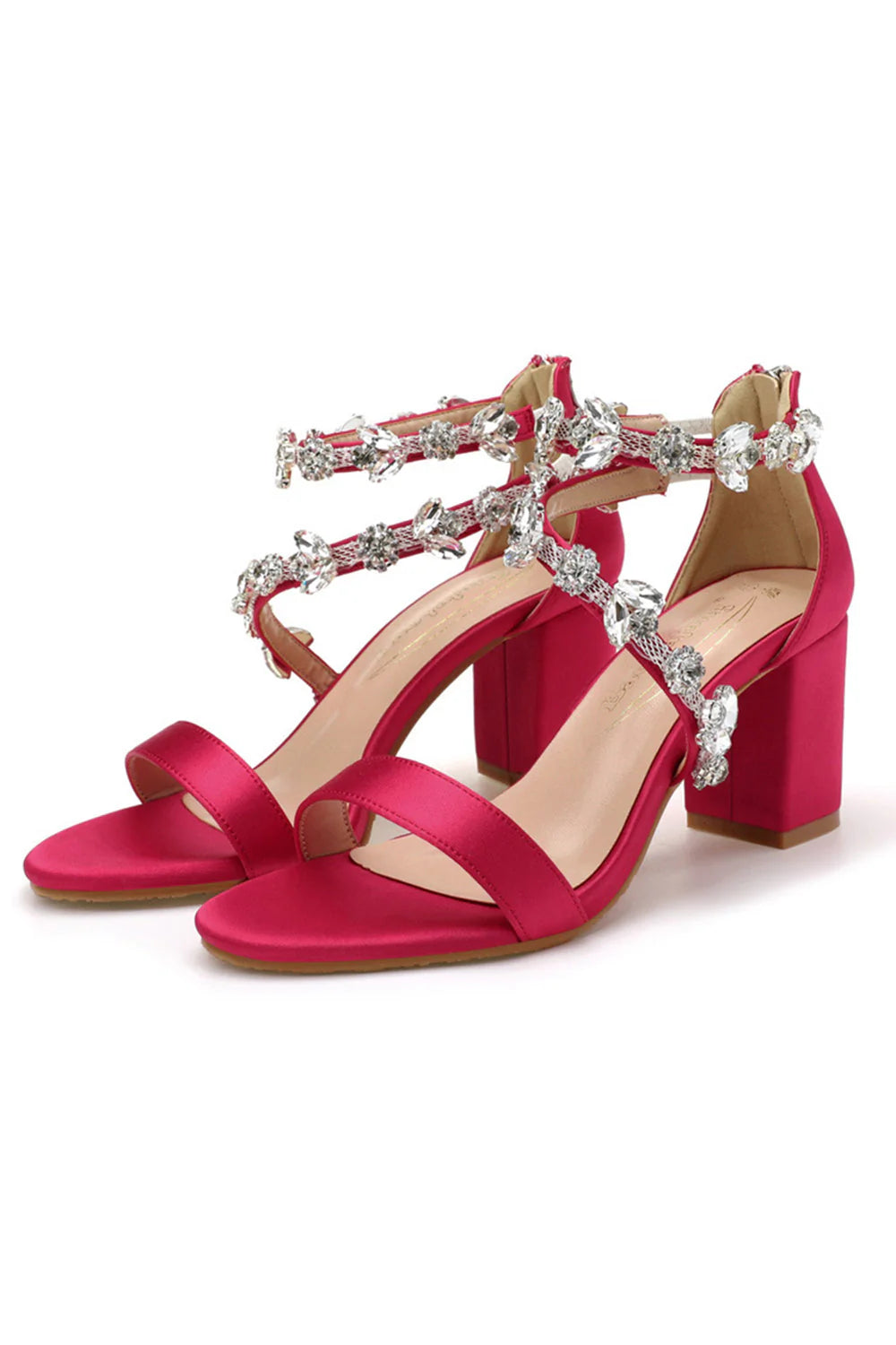 Rhinestone White Chunky High Heel Sandals