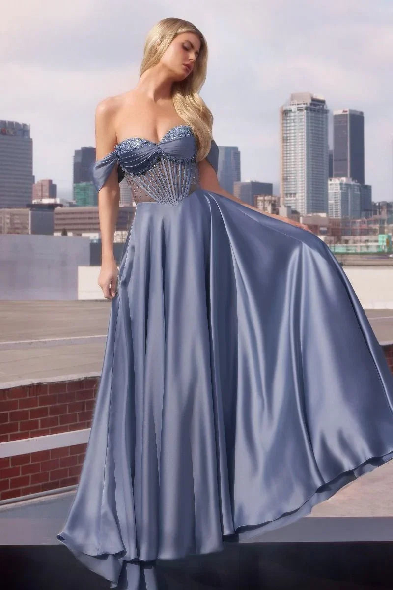Melanie Gown A line Dress with Beaded Bodice Corset Back