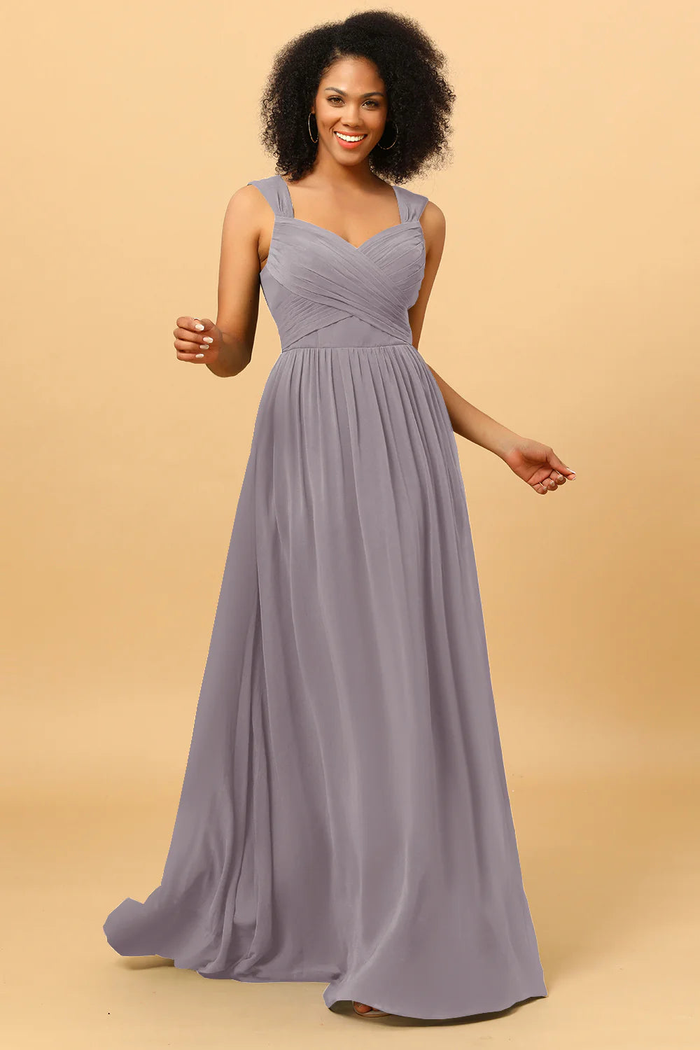 A Line Sweetheart Chiffon Floor Length Bridesmaid Dress with Heart Shaped Open Back