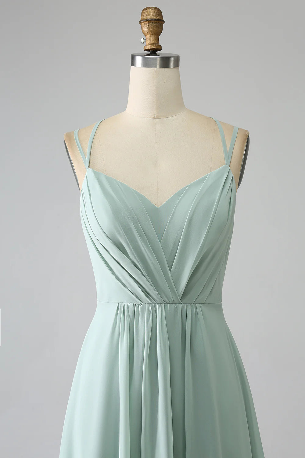 Matcha A Line Spaghetti Straps Pleated Chiffon Floor Length Bridesmaid Dress