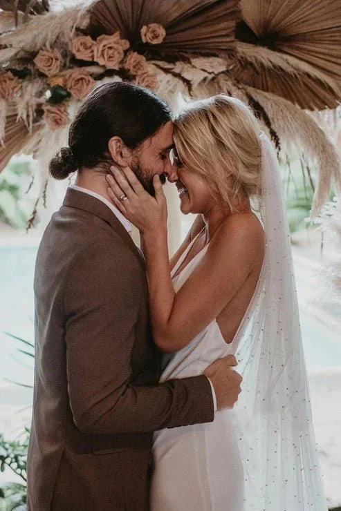 Spaghetti Straps V neck Simple Beach Wedding Dress