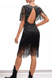 Apricot Fringed Sheath Midi 1920s Dress with Appliques