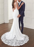Trumpet Mermaid Square Neckline Lace Elastic Satin Wedding Dresses