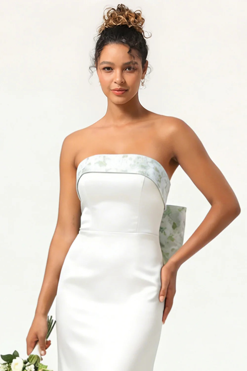 Green Strapless Mermaid Long Bridesmaid Dress with Bow