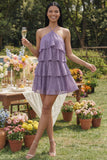 Floral Pink Halter Tiered Mini Dress