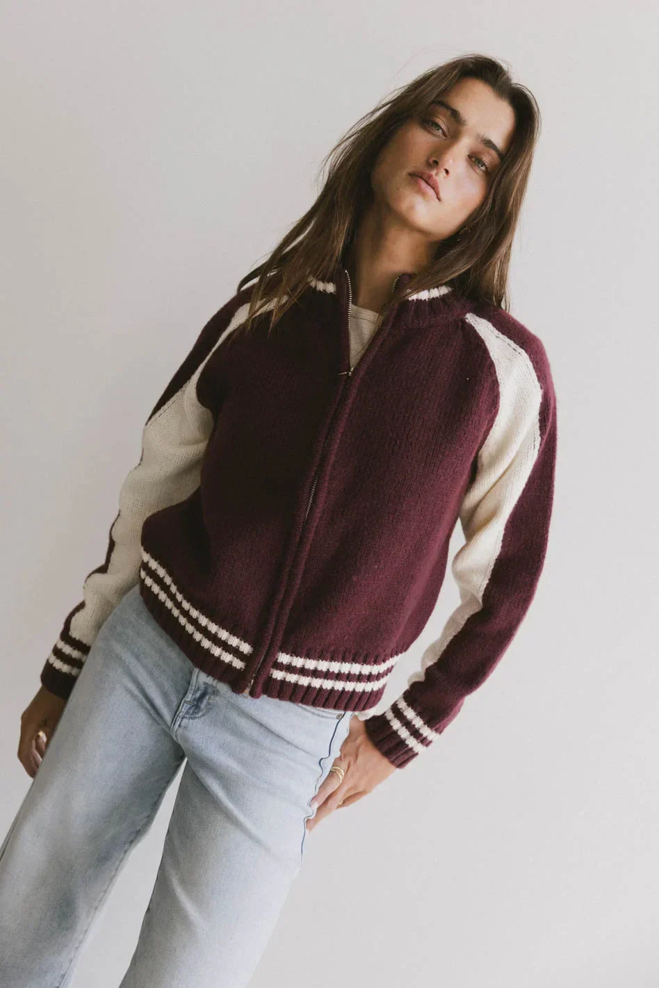 Sebastian Knit Jacket in Burgundy FINAL SALE