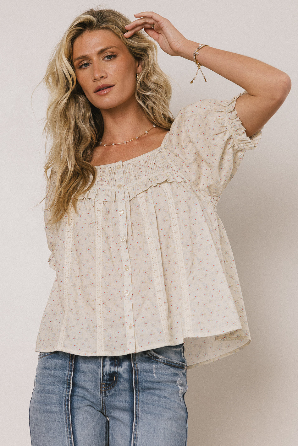 Tiffany Floral Blouse in Cream FINAL SALE