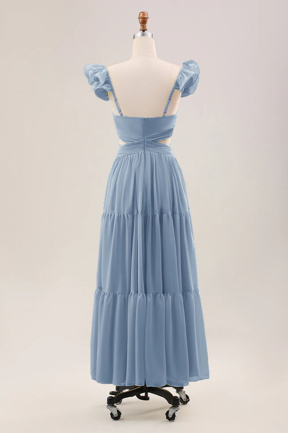 Simple A Line Pleated Chiffon Lemon Yellow Wedding Party Guest Dress with Ruffles
