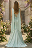 Light Green Strapless Mermaid Corset Ruched Long Prom Dress with Streamer