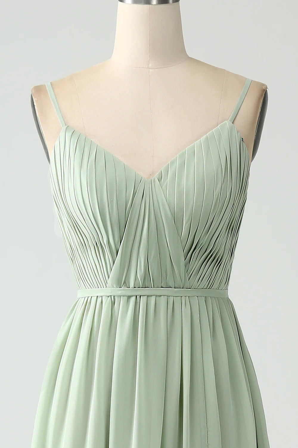 Dusty Sage A Line Spaghetti Straps Pleated Maternity Bridesmaid Dress With Slit