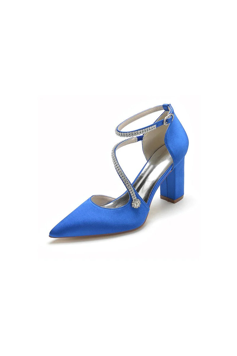 White Satin Pump with Cross Strap and Beaded Buckle