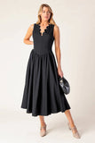 FOR THE RECORD SCALLOP V MIDI DRESS BLACK