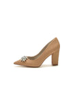 White Glitter Pointed Toe Chunky Heels With Rhinestone
