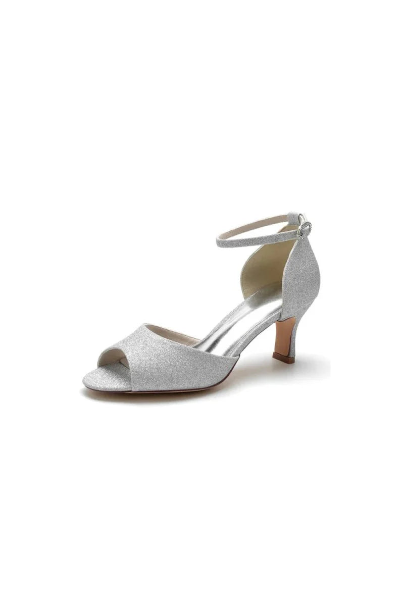 Glitter Crystal Peep Toe Chunky Heels
