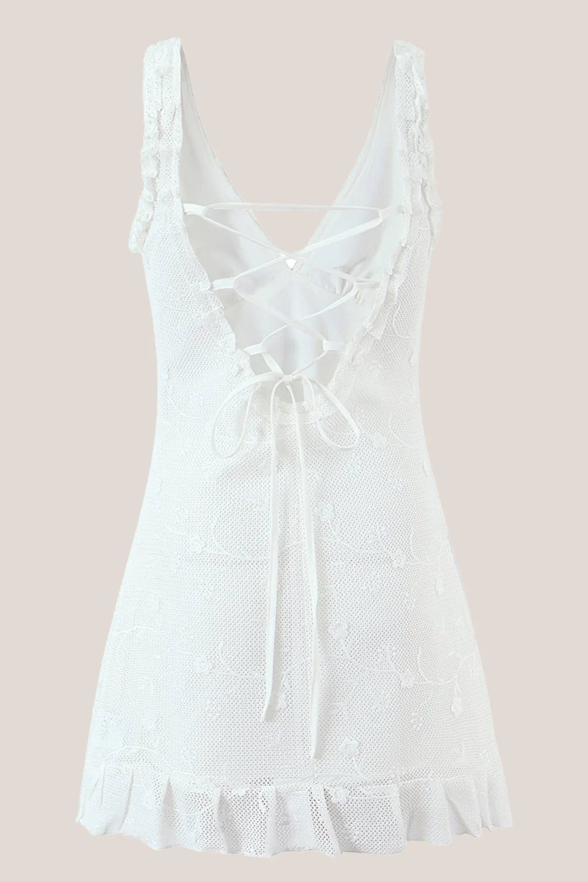 White V Neck Tulle Ruffled A Line Mini Dress
