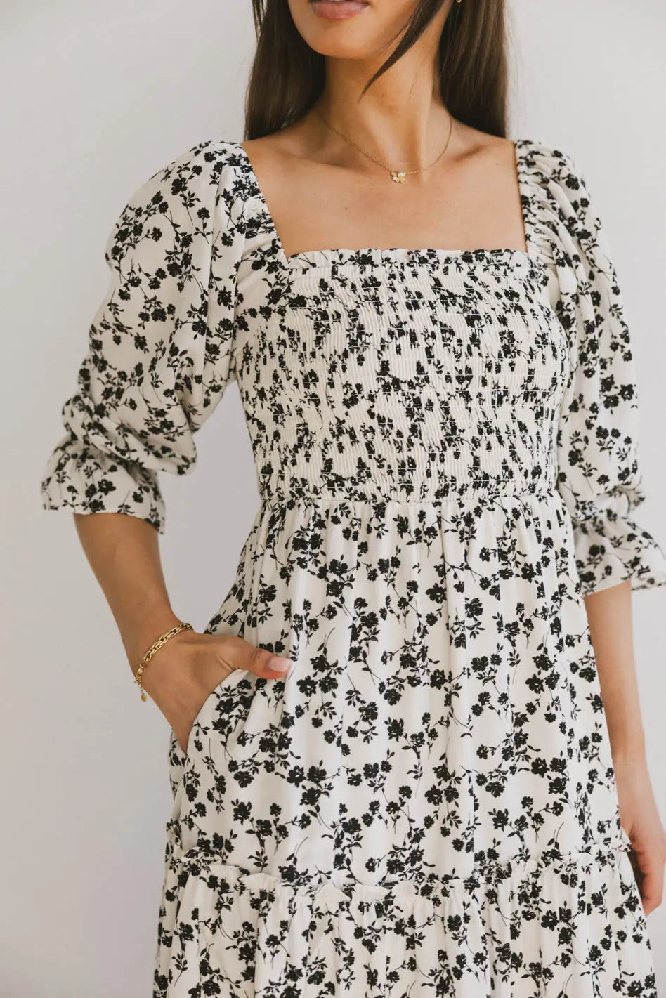 Kiran Floral Midi Dress in Cream FINAL SALE