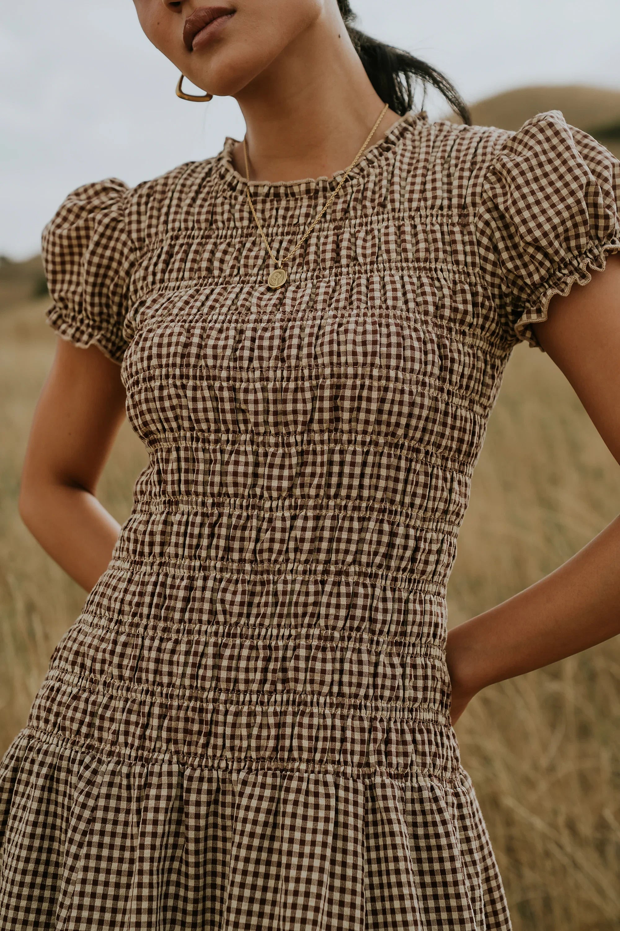 Opal Gingham Maxi Dress in Brown
