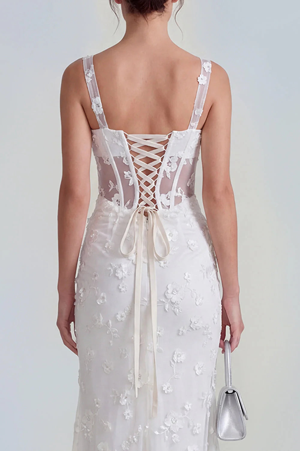 Floral Pink Ruched Mermaid Corset Wedding Guest Dress
