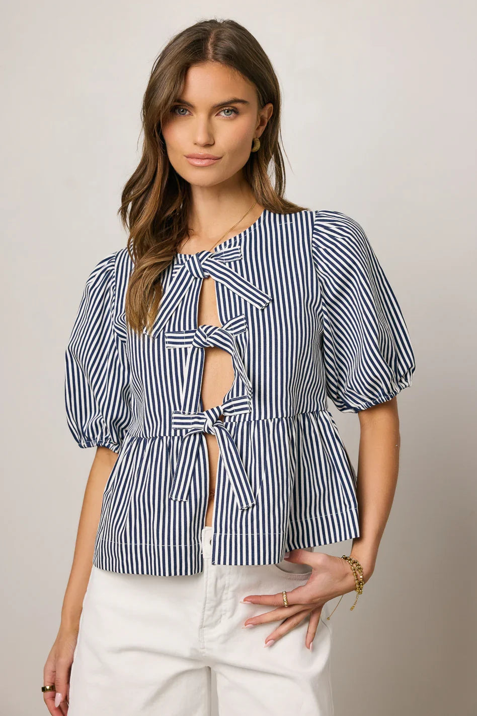 Milandra Striped Peplum Top FINAL SALE