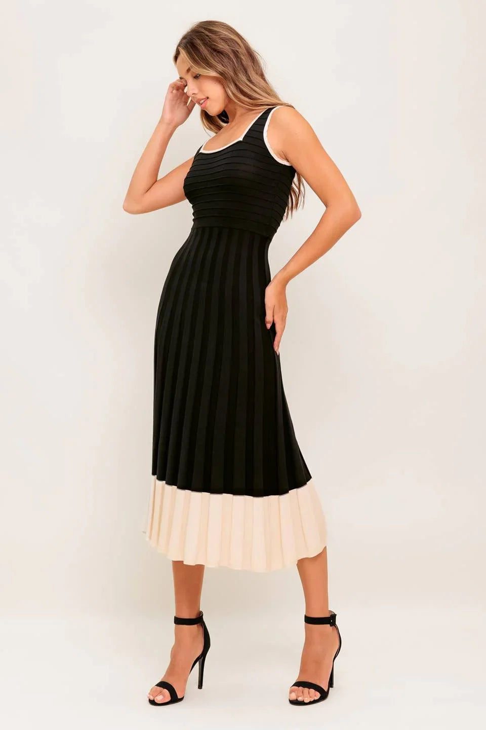 LAUREL BLACK CREAM SWEATER MIDI DRESS