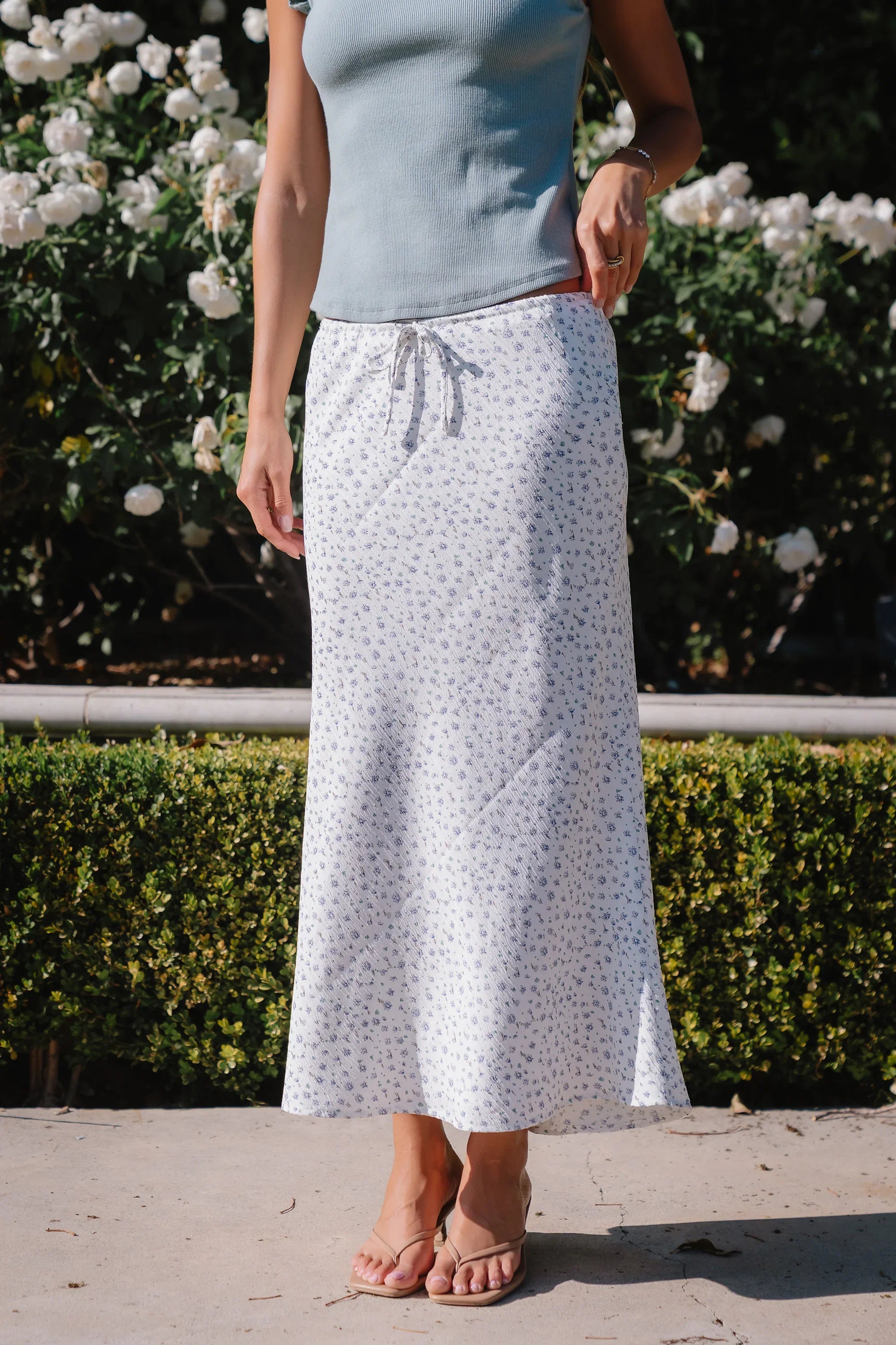 Moxie Floral Maxi Skirt in Off White