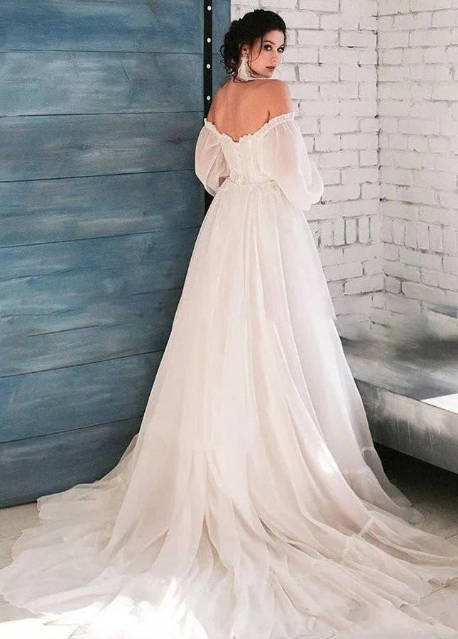 Pink Bohemian Unique Sweetheart Long Sleeve Wedding Dresses