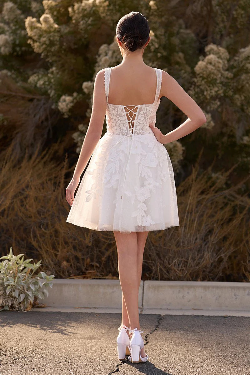 Unqiue A Line Sweetheart Sequin Short Wedding Dress with Appliques
