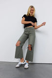 Charlie Distressed Jeans in Army Green FINAL SALE