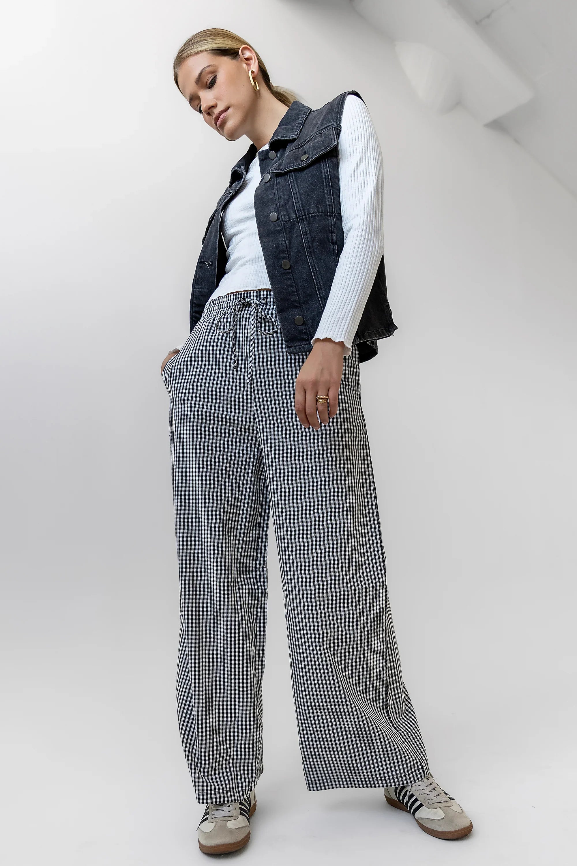 Ada Gingham Wide Leg Pants in Black FINAL SALE