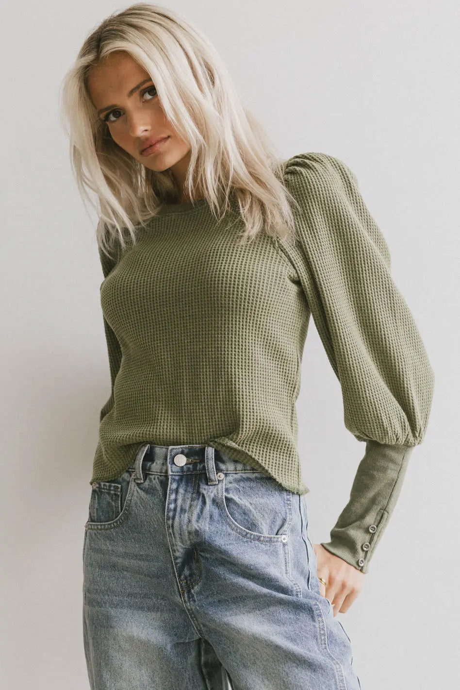 Lettie Waffle Knit Top in Olive FINAL SALE