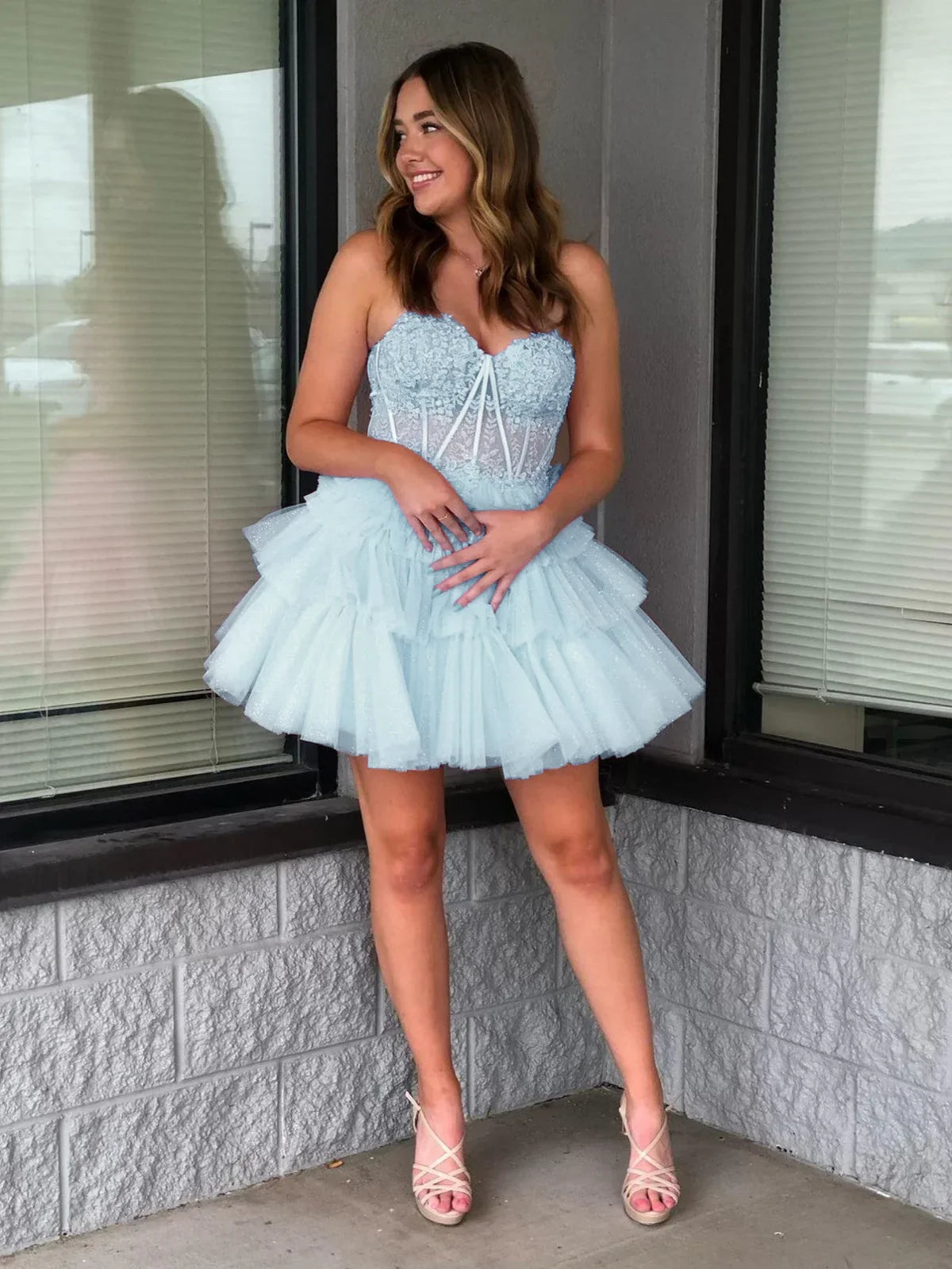 Ivy A Line Sweetheart Homecoming Dress with Ruffles
