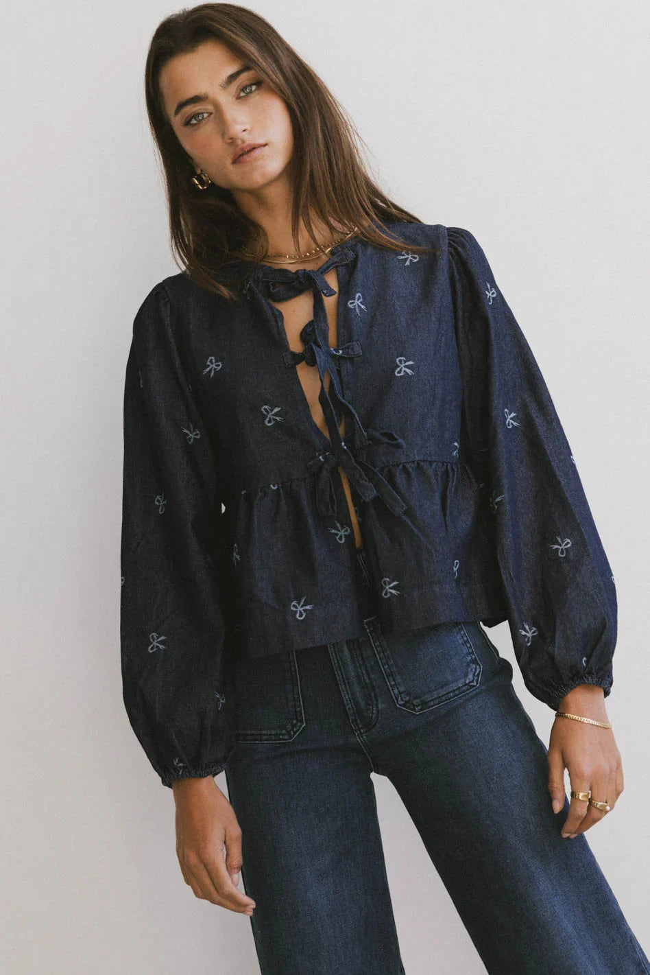 Maggie Peplum Tie Blouse With Bow Detail FINAL SALE