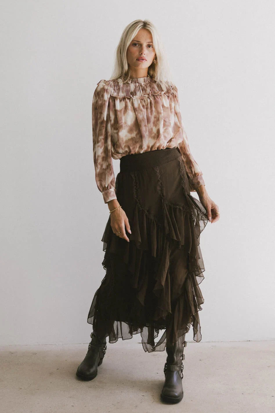Emerson Ruffled Maxi Skirt in Brown FINAL SALE