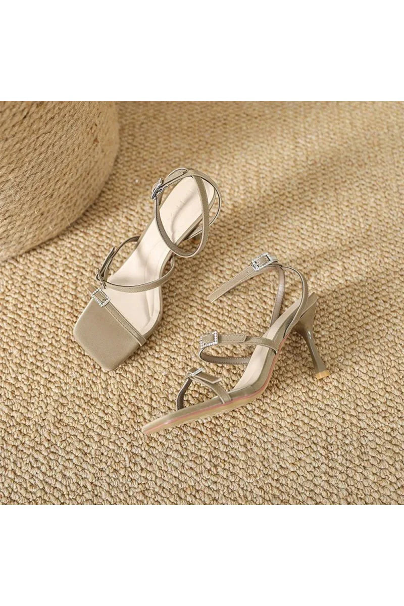 Strappy Open Toe Ankle Buckle Stiletto High Heels
